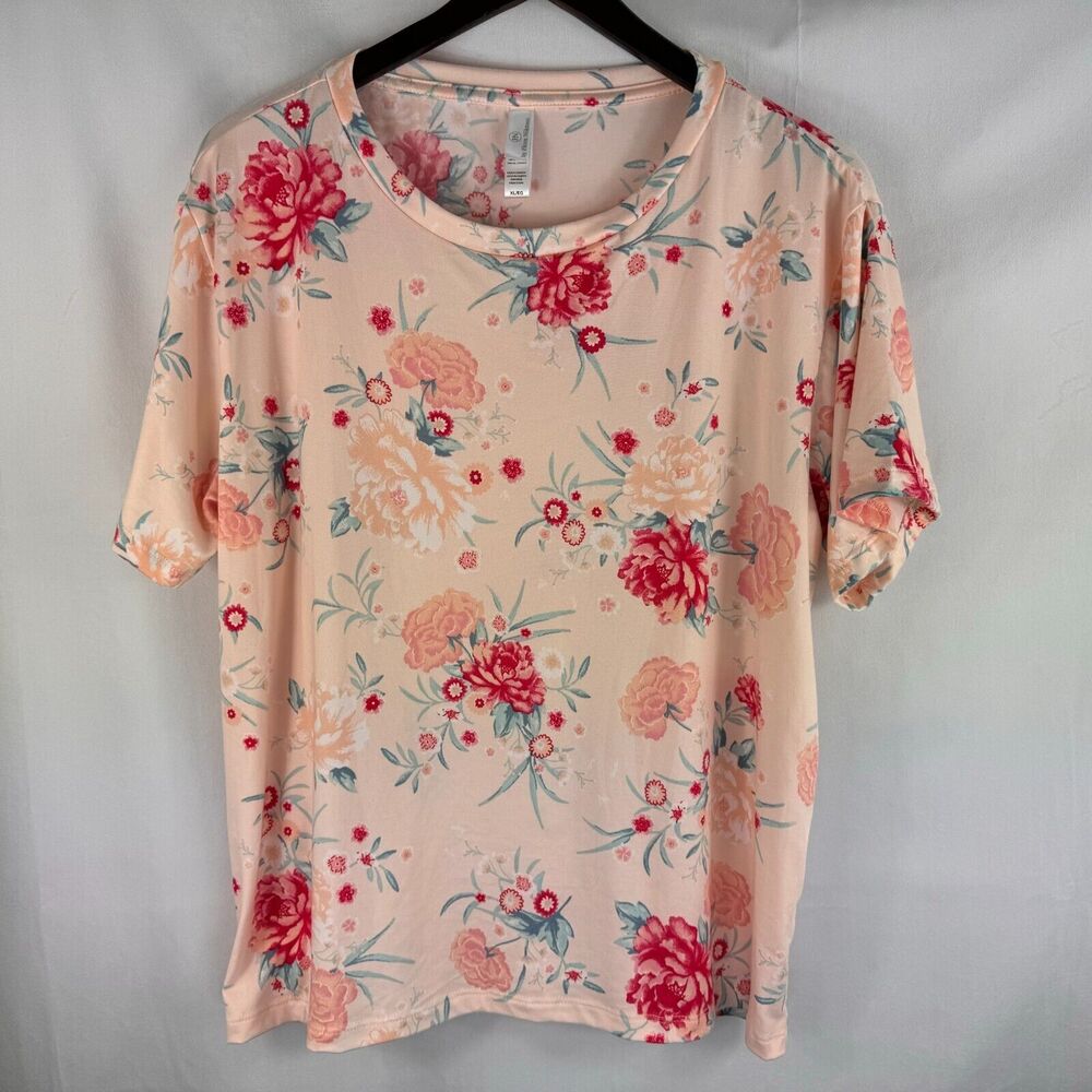 Flora Nikrooz Women Sz XL Pajama Top Peach Floral super soft short sleeve